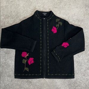 Vintage Tally Ho Boiled Wool Embroidered Applique Zip Up Jacket Size Medium